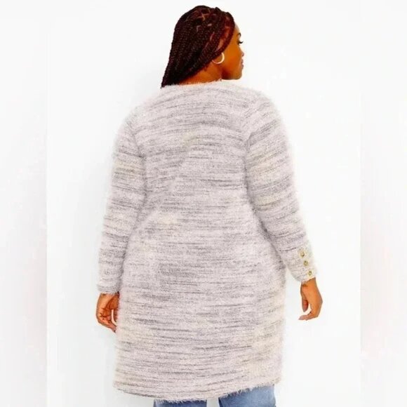 Lane Bryant White/Gray Marled Eyelash Duster Cardigan Sweater, Size 22/24 - Picture 2 of 8